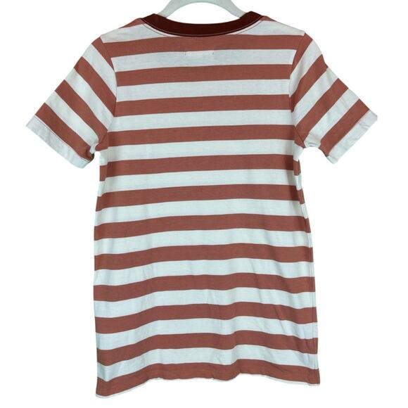 MADEWELL Womens Short Sleeve T Shirt Peach Cream Stripe Sz XS 100% Supima Cotton - Picture 2 of 5
